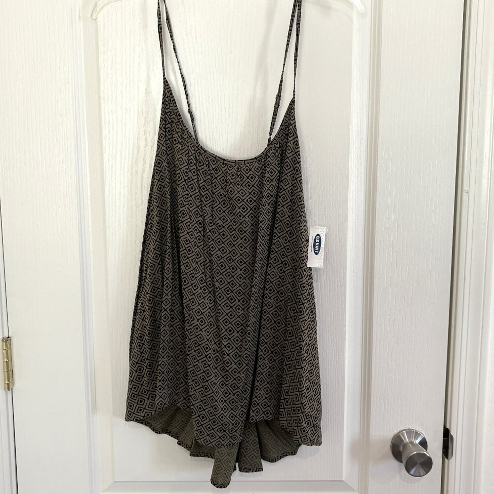 Old Navy Tribal Crossback Cami Tank Top Olive Green & Black Print Size XL NEW